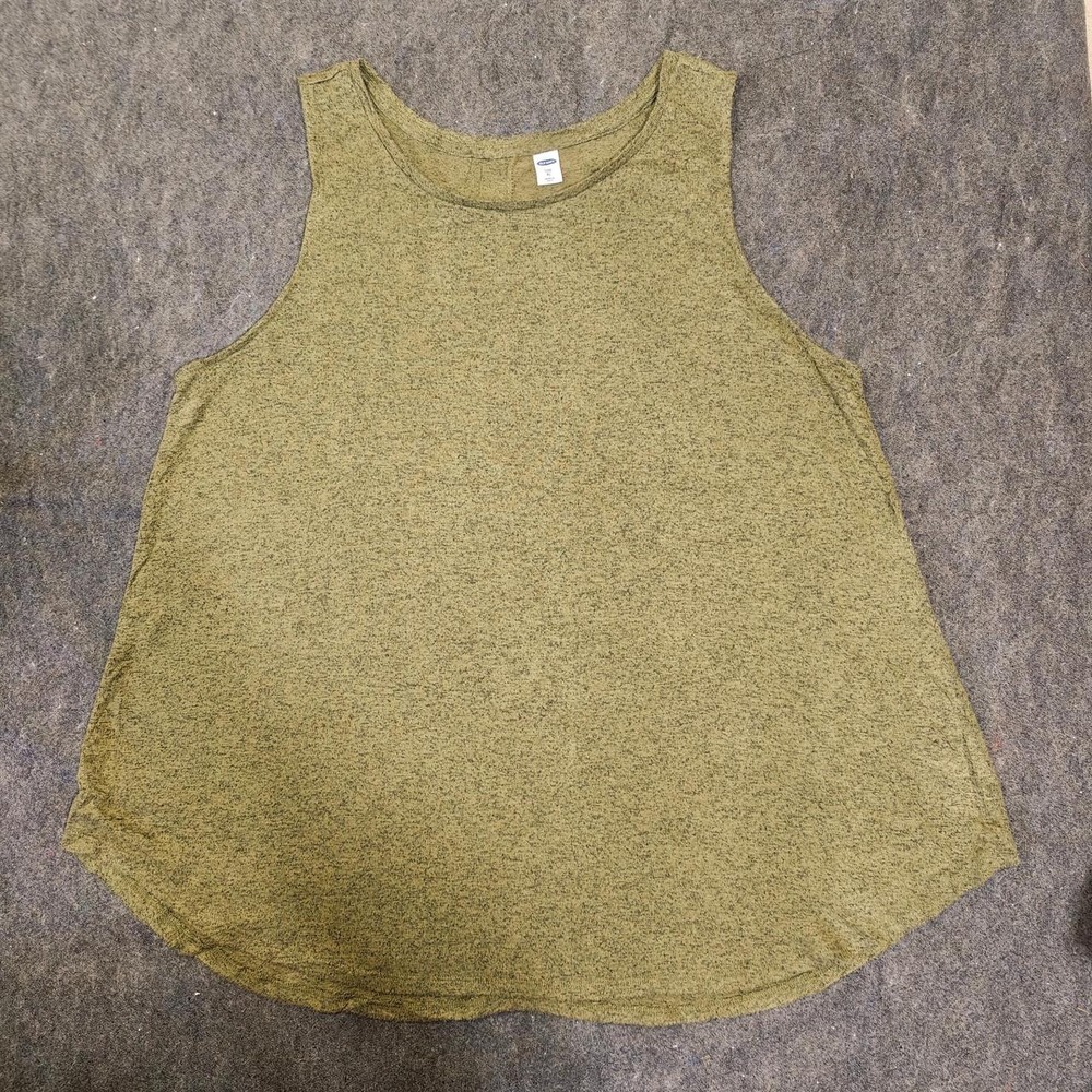 Old Navy Luxe Tank Top Womens XL Olive Green Heather Sleeveless Curved Hem